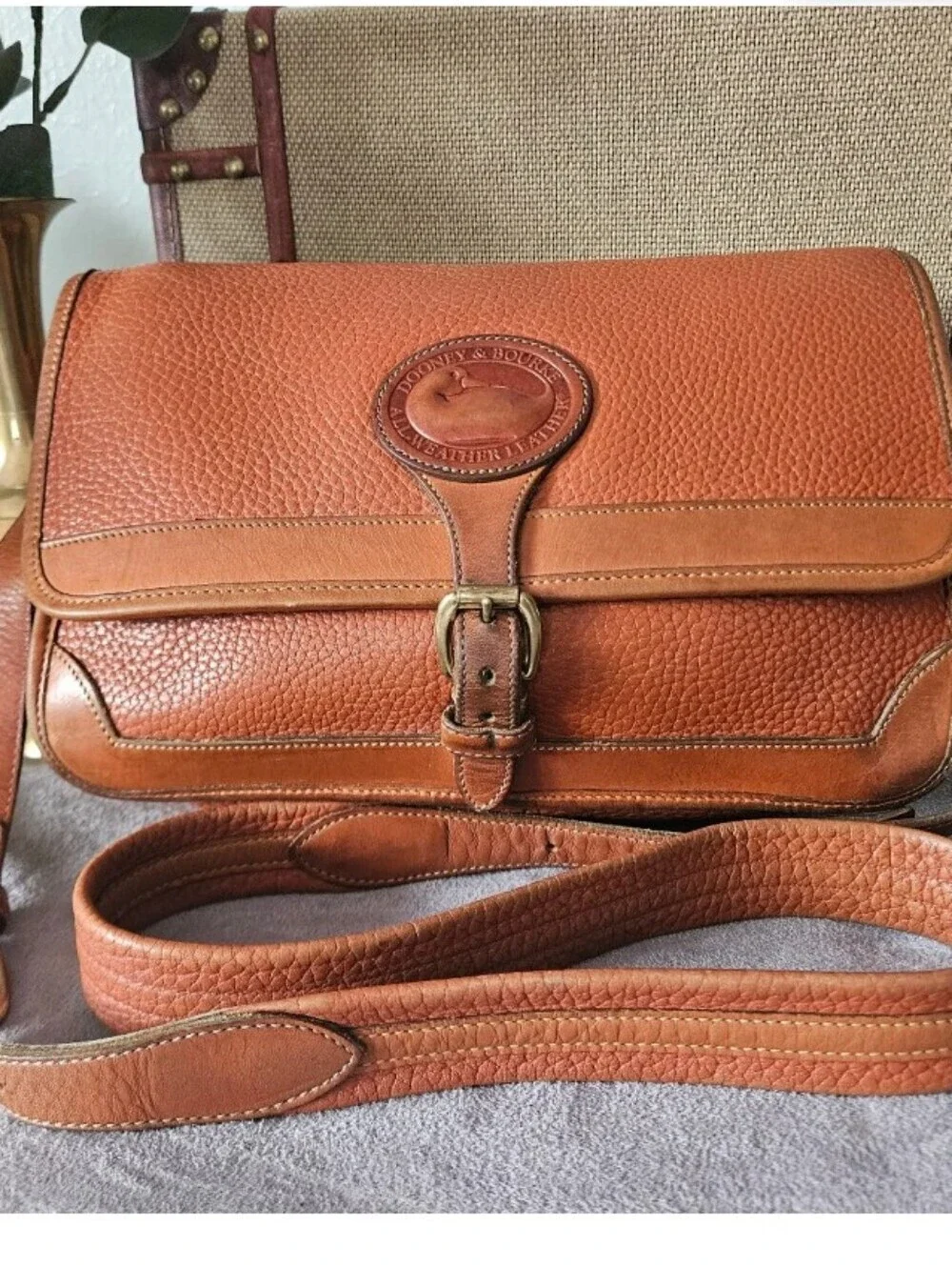 Dooney & Bourke Cognac Pebbled Leather Crossbody with Buckle
